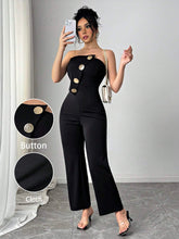 Women's Single-Breasted Bustier Flare Jumpsuit, Elegant Fashion